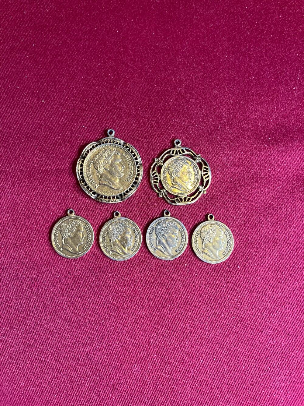 6pc Vintage‎ Napoleon Bonaparte Coin Charm & Pendant Medallion Lot